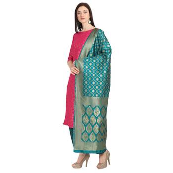 magenta banarasi cotton unstitched salwar with dupatta 2