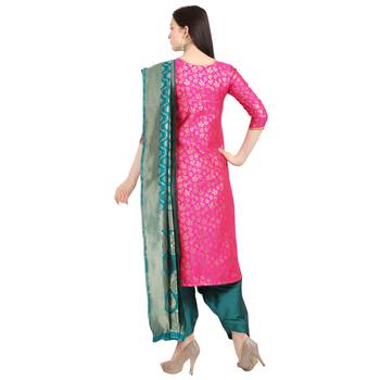 magenta banarasi cotton unstitched salwar with dupatta 3