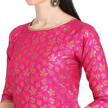 magenta banarasi cotton unstitched salwar with dupatta 4