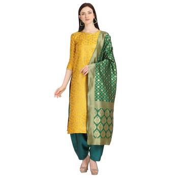 mustard banarasi cotton unstitched salwar with dupatta 1