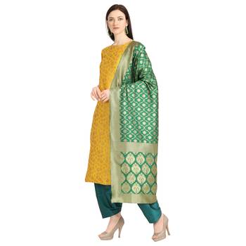 mustard banarasi cotton unstitched salwar with dupatta 2