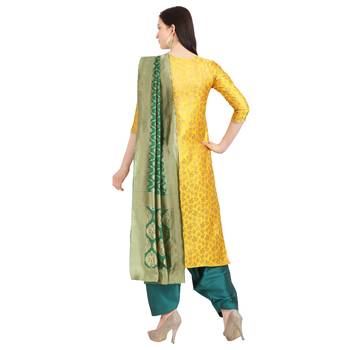 mustard banarasi cotton unstitched salwar with dupatta 3