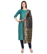 blue banarasi cotton unstitched salwar with dupatta