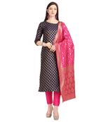 blue banarasi cotton unstitched salwar with dupatta