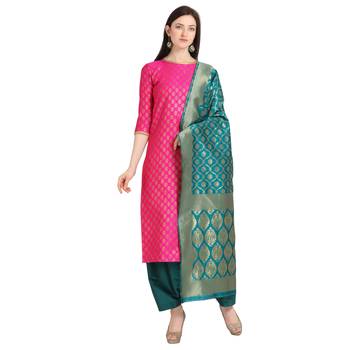 magenta banarasi cotton unstitched salwar with dupatta 1