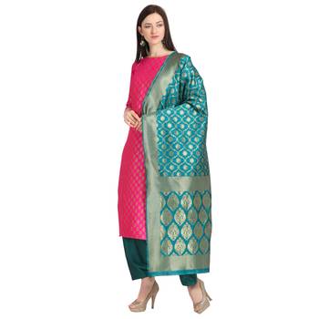 magenta banarasi cotton unstitched salwar with dupatta 2