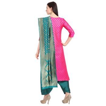 magenta banarasi cotton unstitched salwar with dupatta 3