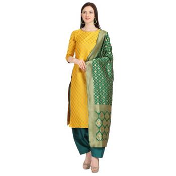 mustard banarasi cotton unstitched salwar with dupatta 1