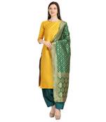 mustard banarasi cotton unstitched salwar with dupatta