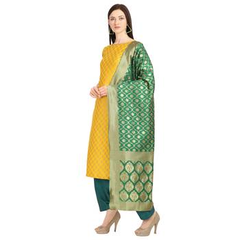 mustard banarasi cotton unstitched salwar with dupatta 2
