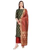 green banarasi cotton unstitched salwar with dupatta