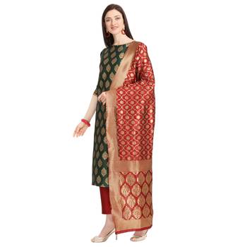 green banarasi cotton unstitched salwar with dupatta 2