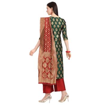 green banarasi cotton unstitched salwar with dupatta 3