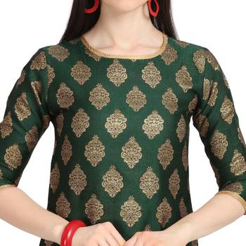 green banarasi cotton unstitched salwar with dupatta 4