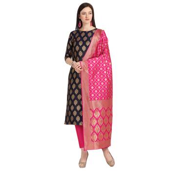blue banarasi cotton unstitched salwar with dupatta 1