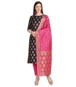 blue banarasi cotton unstitched salwar with dupatta