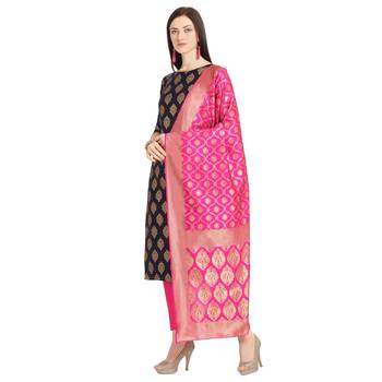 blue banarasi cotton unstitched salwar with dupatta 2