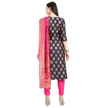 blue banarasi cotton unstitched salwar with dupatta 3