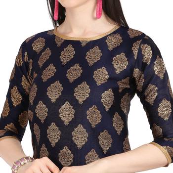 blue banarasi cotton unstitched salwar with dupatta 4