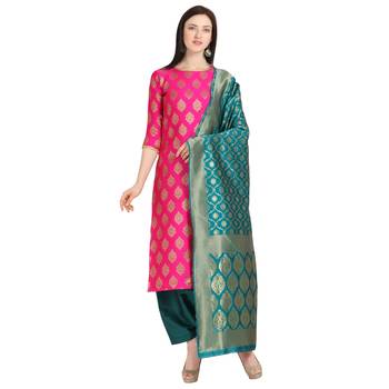 magenta banarasi cotton unstitched salwar with dupatta 1