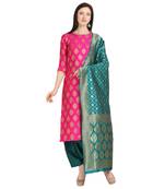 magenta banarasi cotton unstitched salwar with dupatta