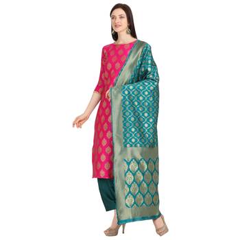 magenta banarasi cotton unstitched salwar with dupatta 2