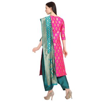magenta banarasi cotton unstitched salwar with dupatta 3