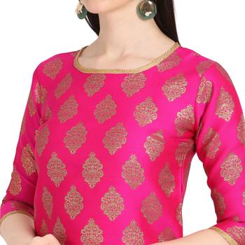 magenta banarasi cotton unstitched salwar with dupatta 4