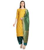 mustard banarasi cotton unstitched salwar with dupatta