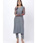 Gray Printed Churidar Sleeves Kurti with Straight Pants