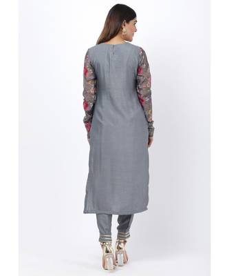 Gray Printed Churidar Sleeves Kurti with Straight Pants 4