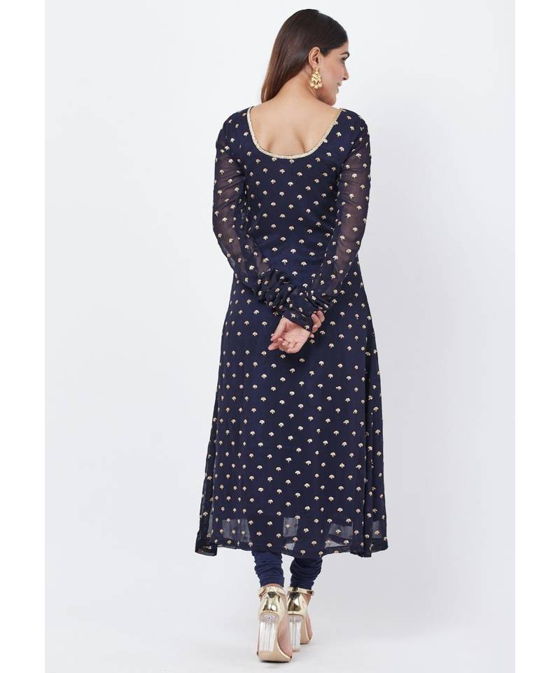 Navy Blue Sequence Anarkali with Churidaar