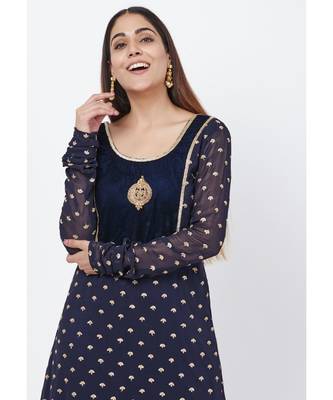 Navy Blue Sequence Anarkali with Churidaar 5