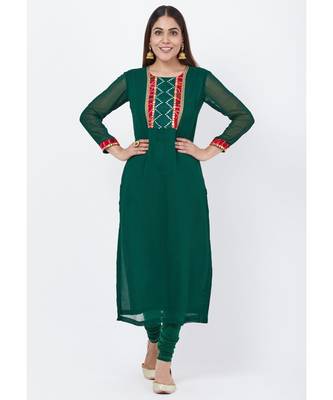 Emerald Green Georgette Mirror Kurti with churidaar 1