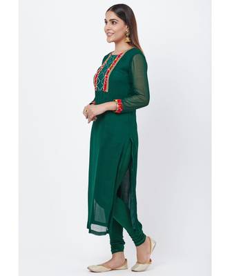 Emerald Green Georgette Mirror Kurti with churidaar 2