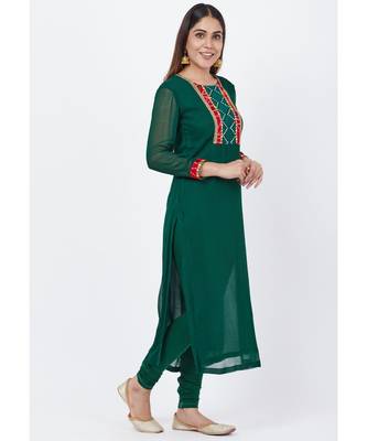 Emerald Green Georgette Mirror Kurti with churidaar 4