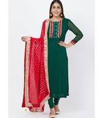 Emerald Green Georgette Mirror Kurti with churidaar and Bandhani Dupatta