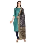 blue banarasi cotton unstitched salwar with dupatta