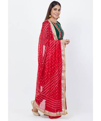 Emerald Green Georgette Mirror Kurti with churidaar and Bandhani Dupatta 4