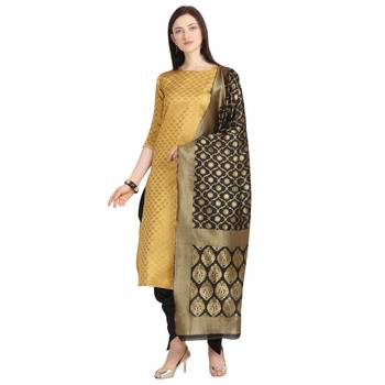 gold banarasi cotton unstitched salwar with dupatta 1