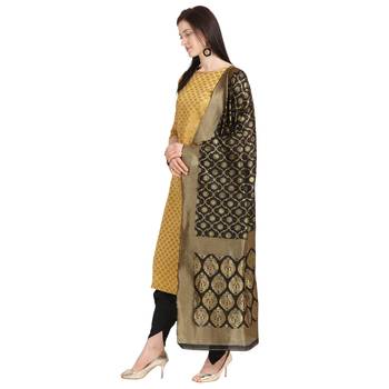 gold banarasi cotton unstitched salwar with dupatta 2