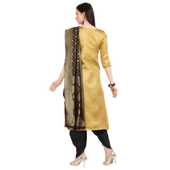 gold banarasi cotton unstitched salwar with dupatta 3