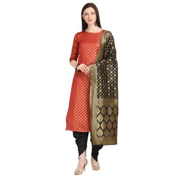 red banarasi cotton unstitched salwar with dupatta 1