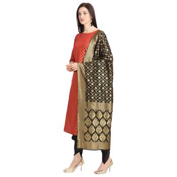 red banarasi cotton unstitched salwar with dupatta 2