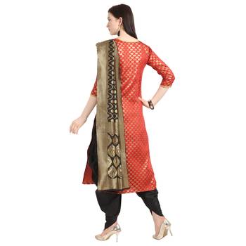 red banarasi cotton unstitched salwar with dupatta 3