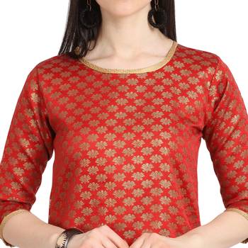 red banarasi cotton unstitched salwar with dupatta 4