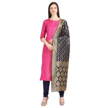 magenta banarasi cotton unstitched salwar with dupatta 1