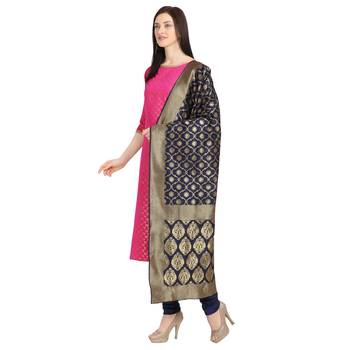 magenta banarasi cotton unstitched salwar with dupatta 2