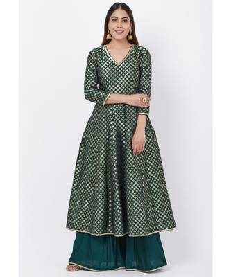 Emerald Green Brocade Anarkai with Kalidaar Palazzo 1