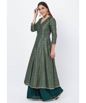 Emerald Green Brocade Anarkai with Kalidaar Palazzo 2